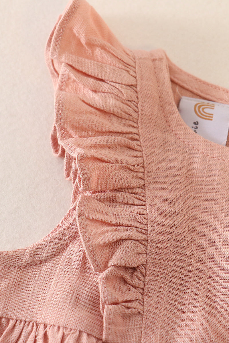 Peach Linen Girl Ruffle Bubble