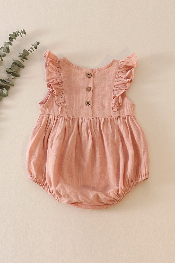 Peach Linen Girl Ruffle Bubble