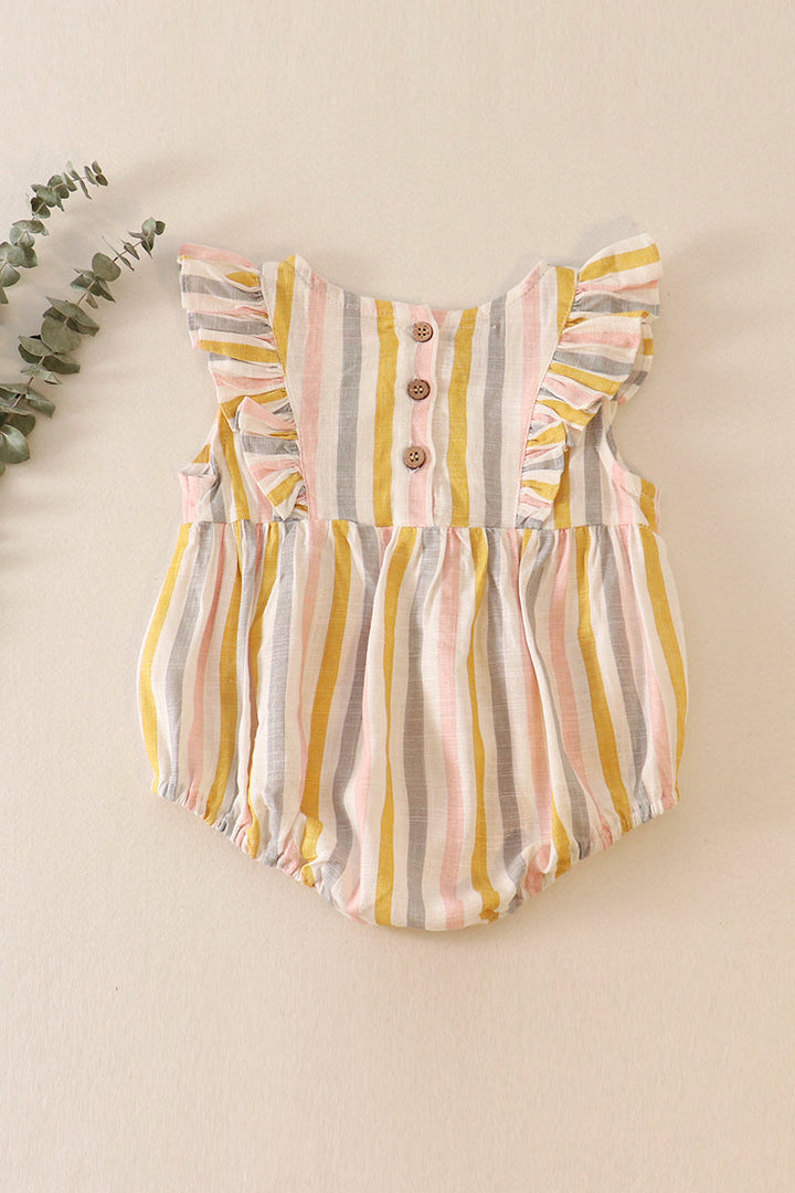 Multi Stripe Linen Girl Ruffle Bubble