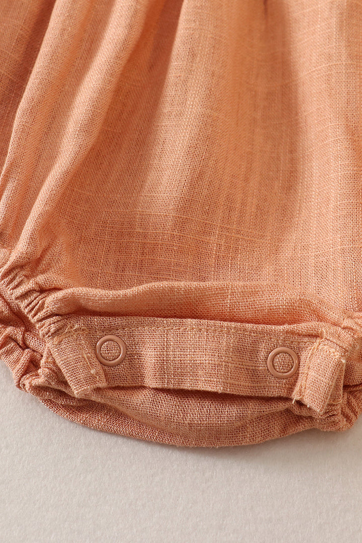 Coral Linen Floral Embroidery Ruffle Bubble