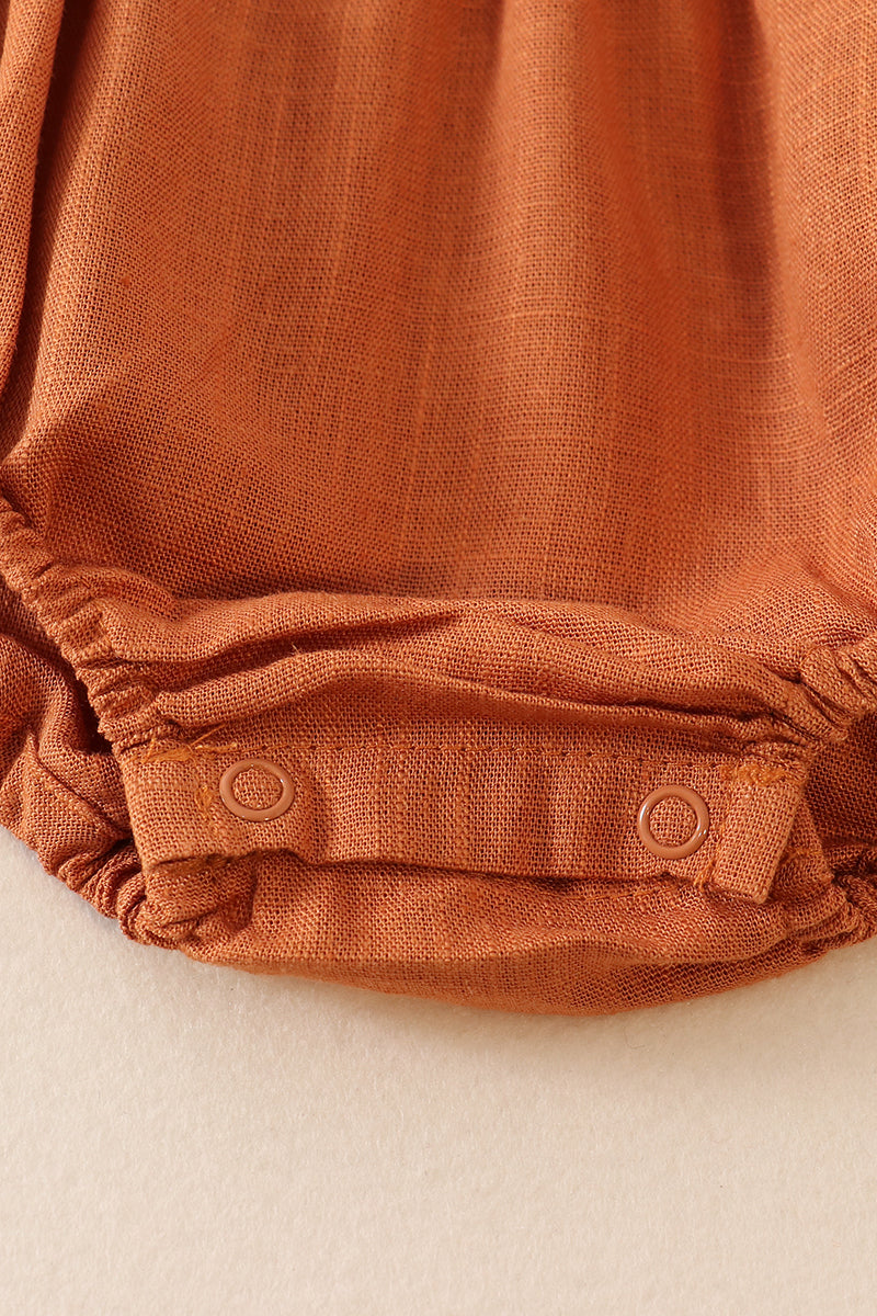 Caramel Linen Floral Embroidery Ruffle Bubble