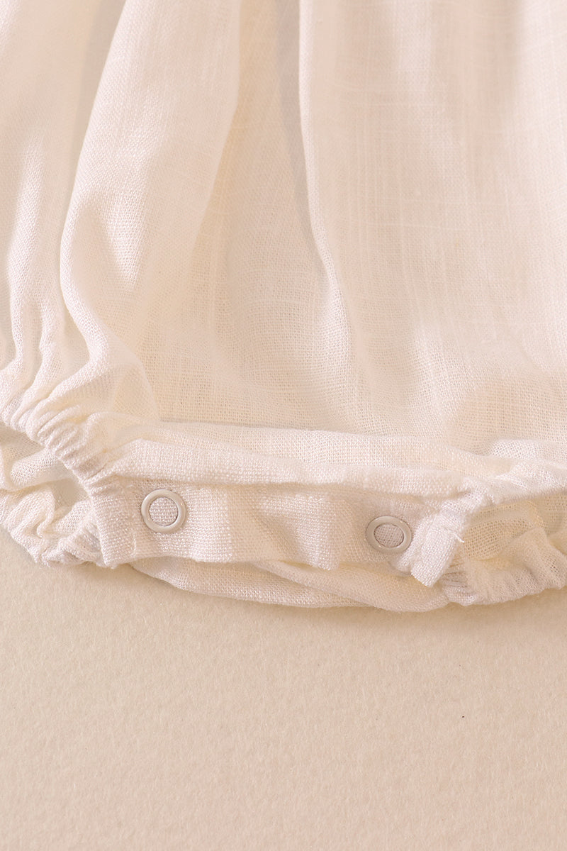 White Strap Ruffle Linen Girl Bubble