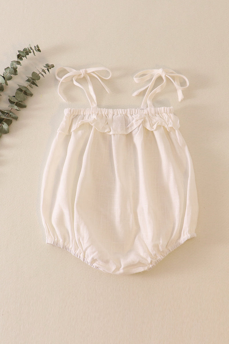 White Strap Ruffle Linen Girl Bubble