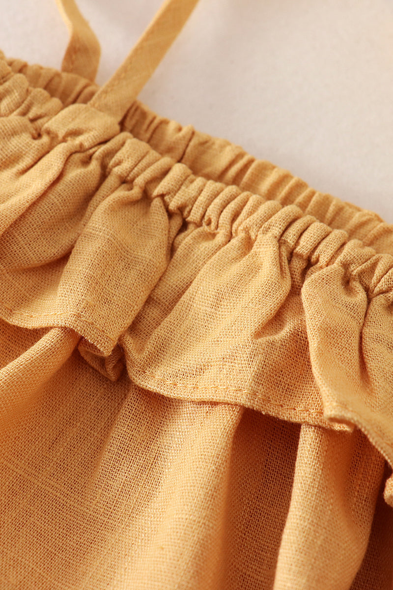 Mustard Strap Ruffle Linen Girl Bubble