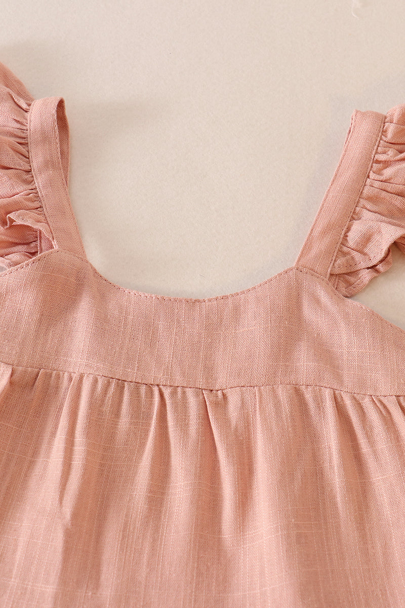 Pink Tiered Ruffle Linen Dress