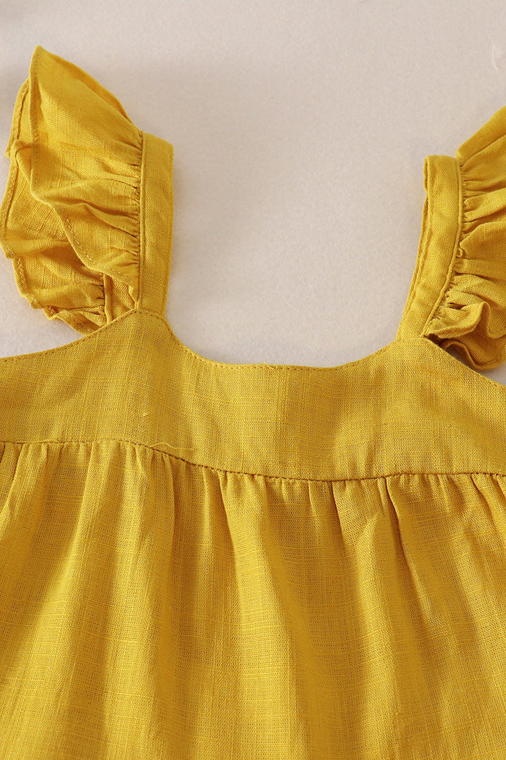 Mustard Tiered Ruffle Linen Dress