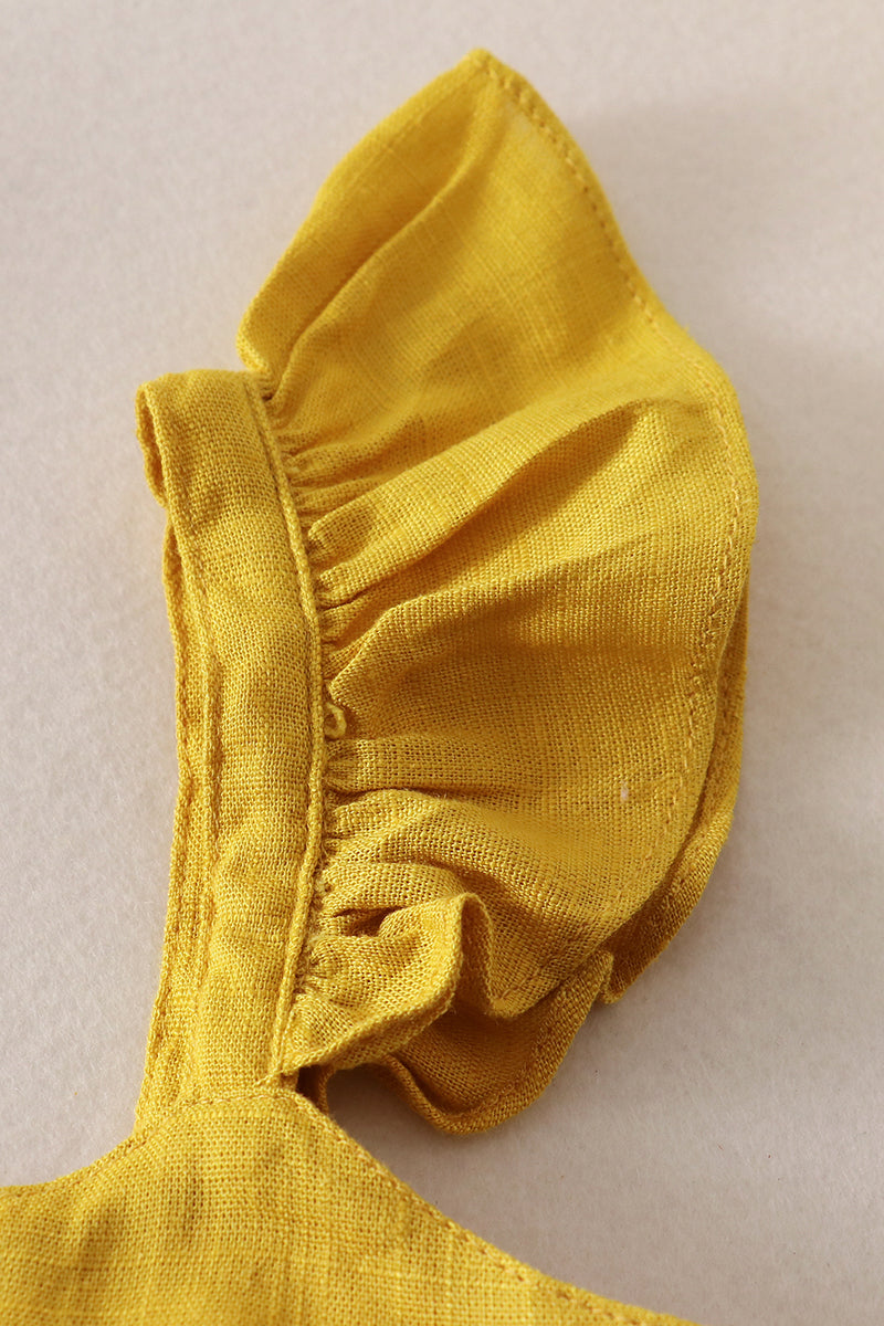 Mustard Tiered Ruffle Linen Dress