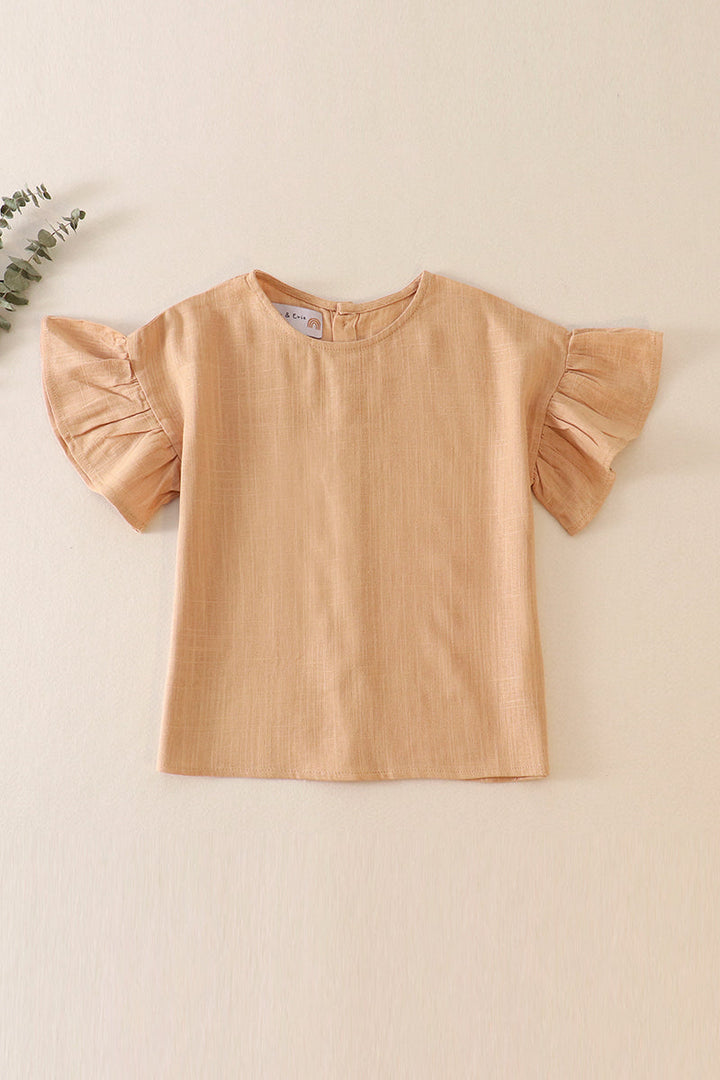 Cream Ruffle Linen Girl Top