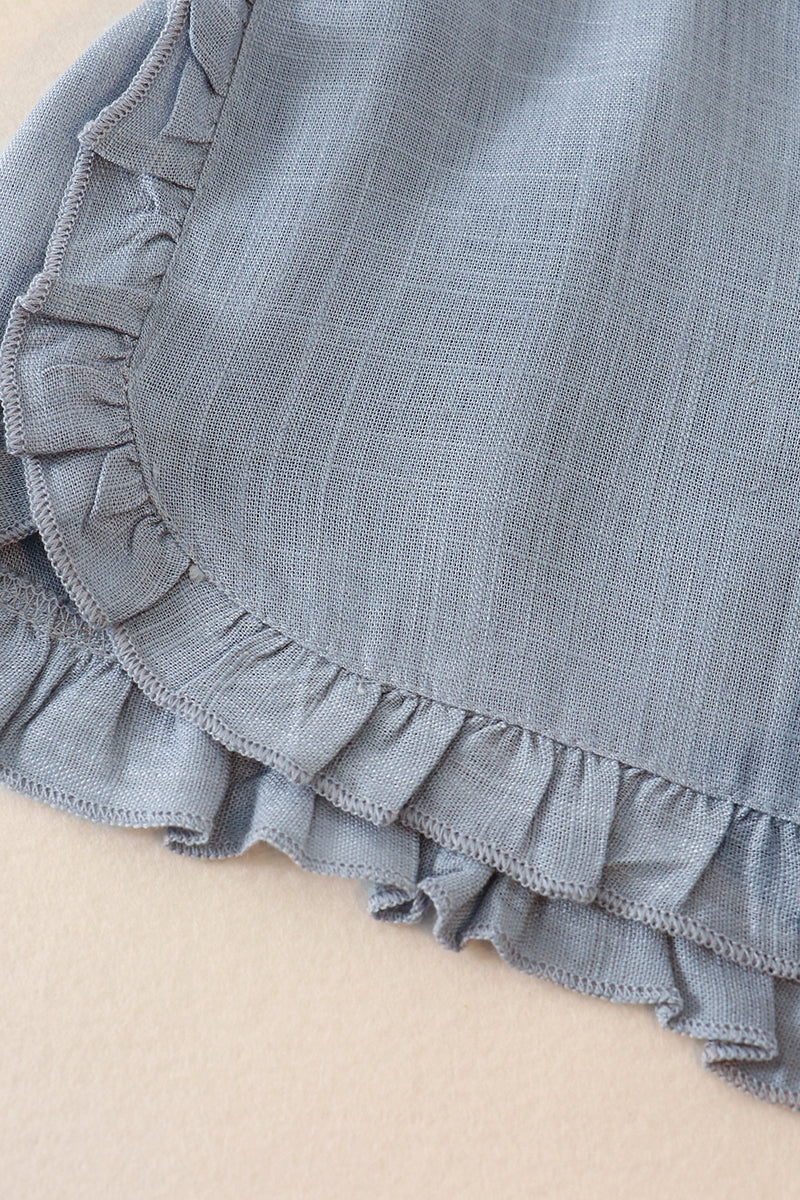 Blue Linen Ruffle Shorts