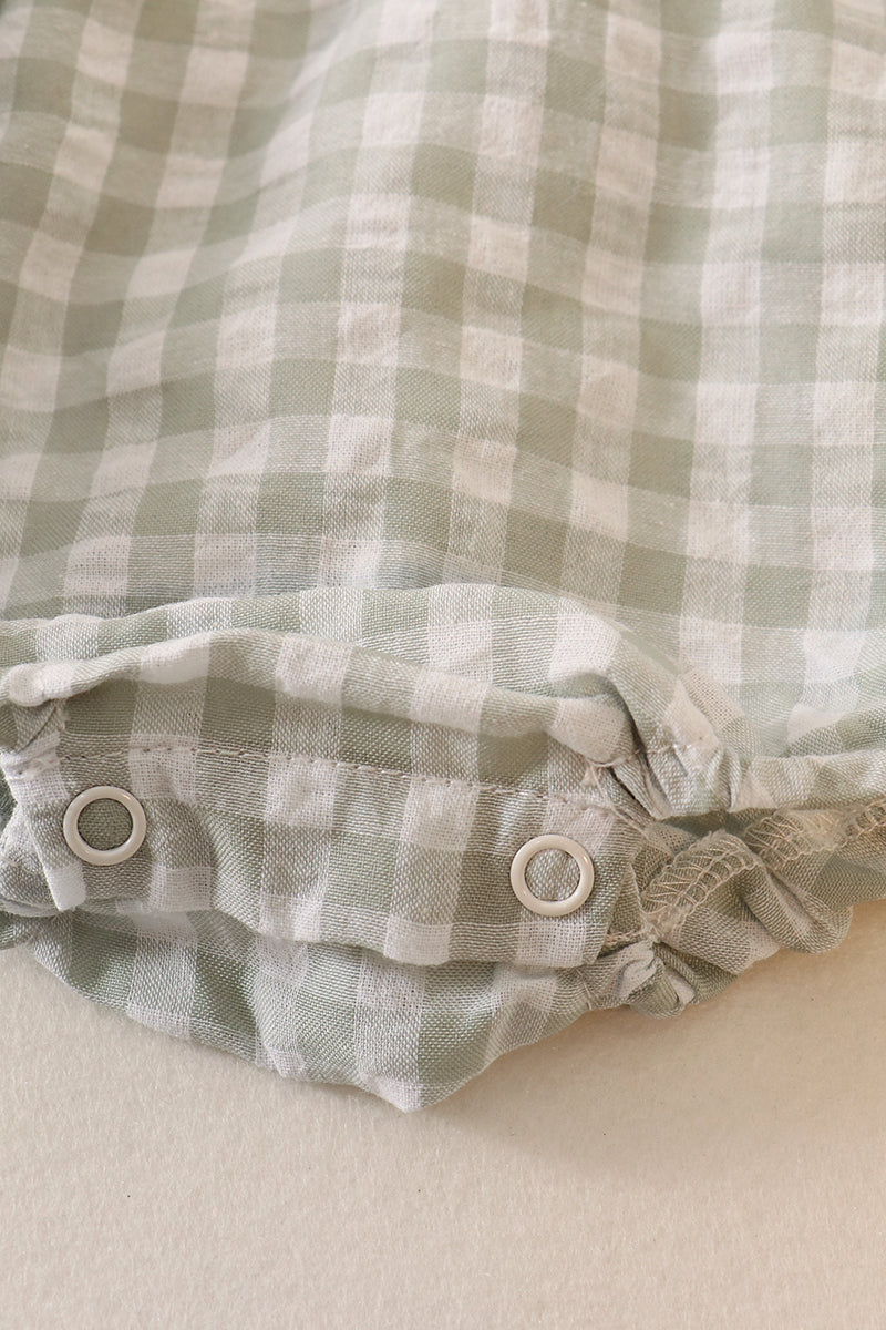 Green Plaid Linen Button Girl Bubble