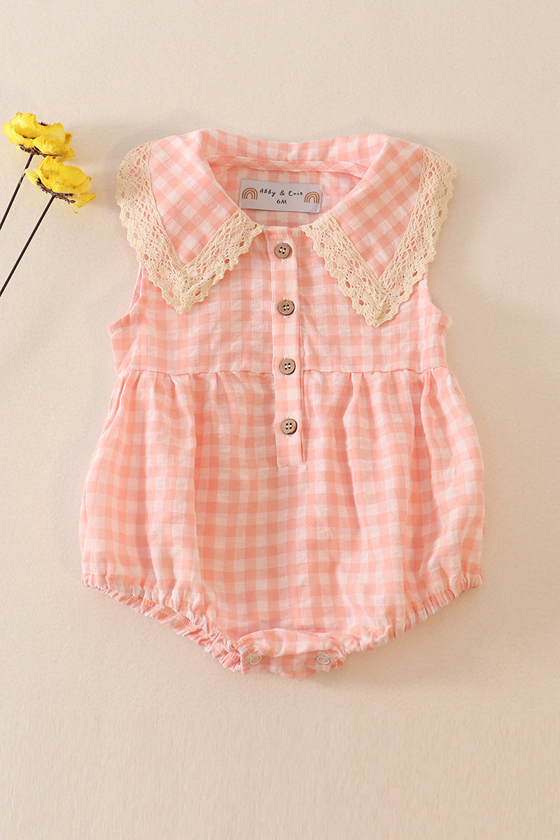 Blush Plaid Linen Button Girl Bubble