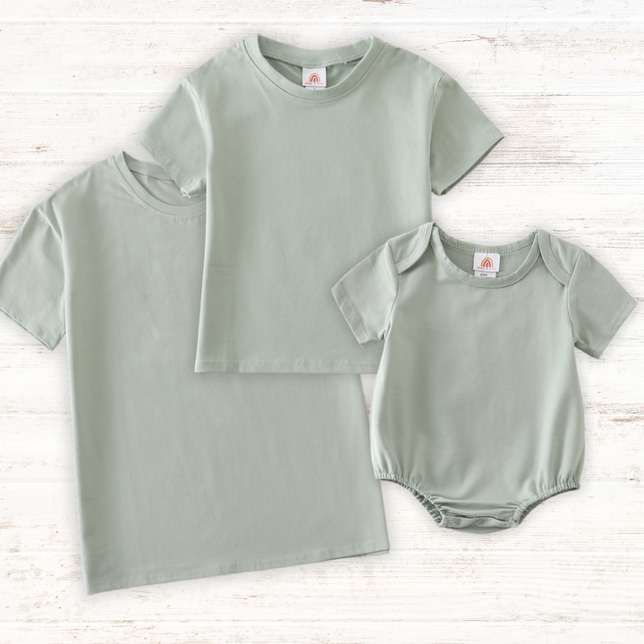 Sage Blank Basic T-shirt Adult Kids And Baby Bubble