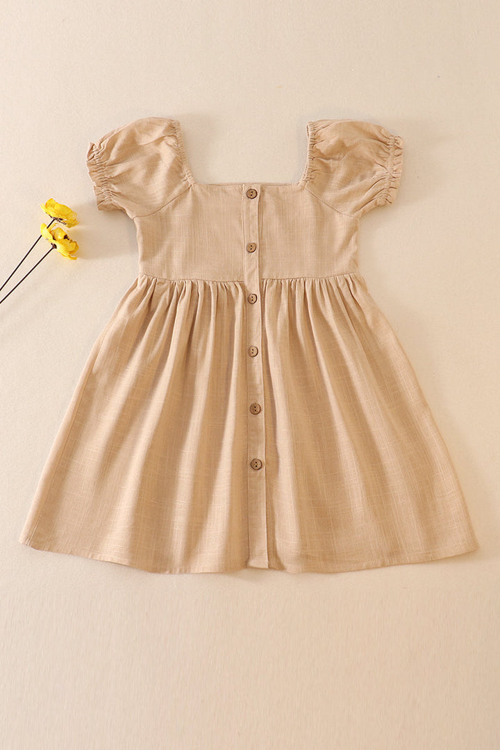 Beige Linen Button Dress