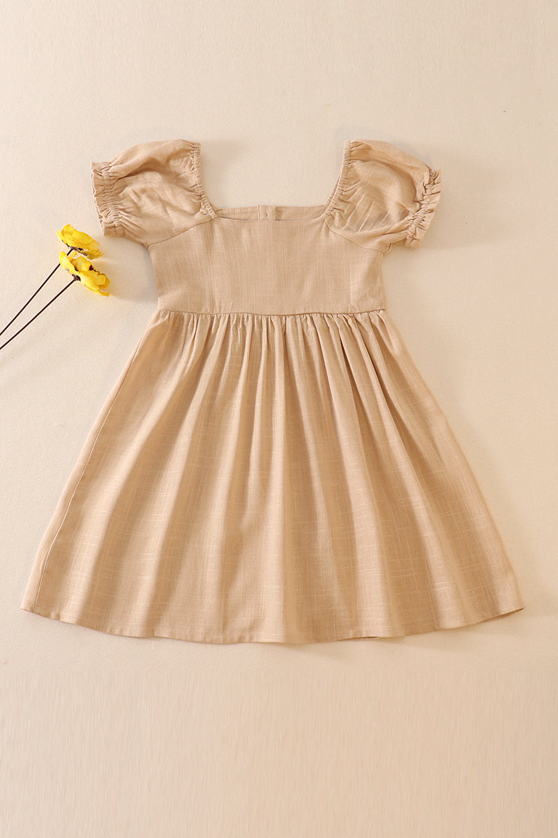 Beige Linen Button Dress