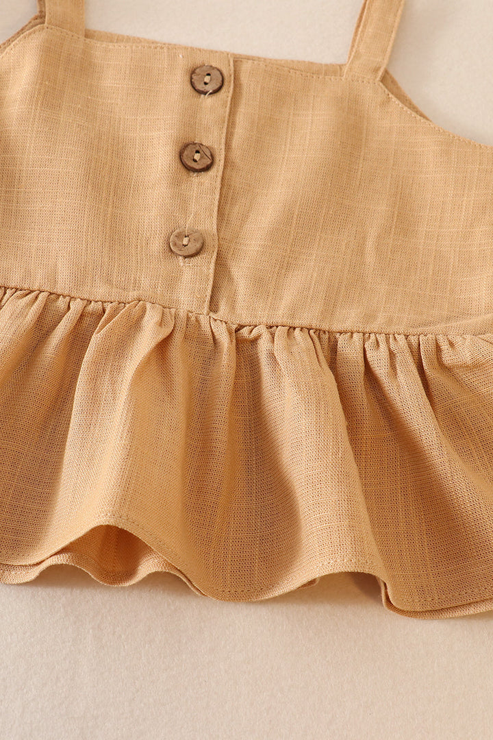 Beige Linen Ruffle 2pc Baby Set