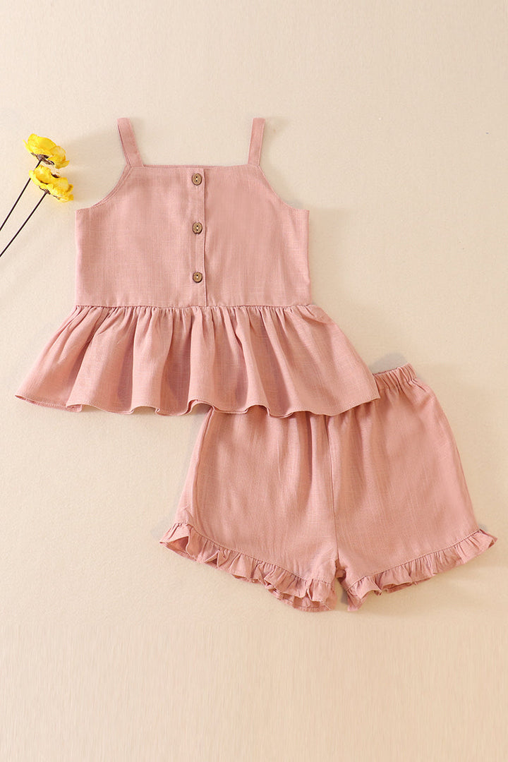 Pink Linen Ruffle 2pc Girl Set