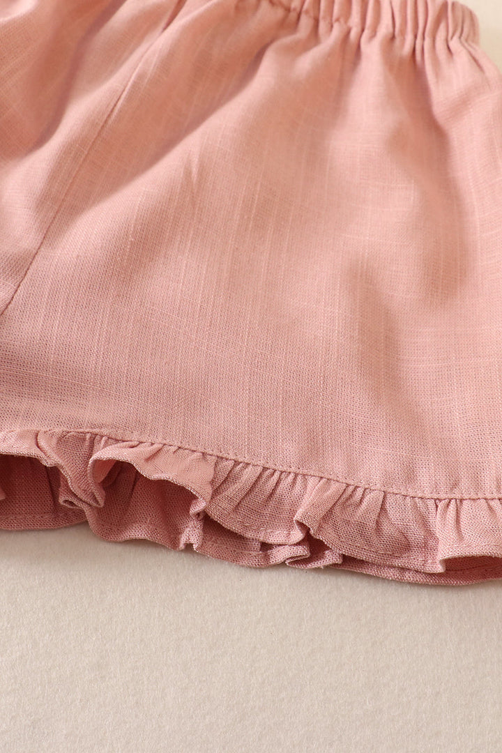 Pink Linen Ruffle 2pc Girl Set