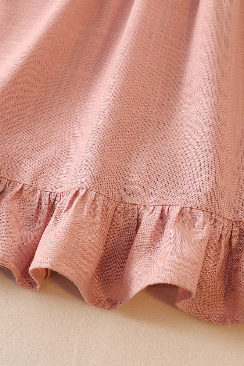 Pink Linen Ruffle Dress