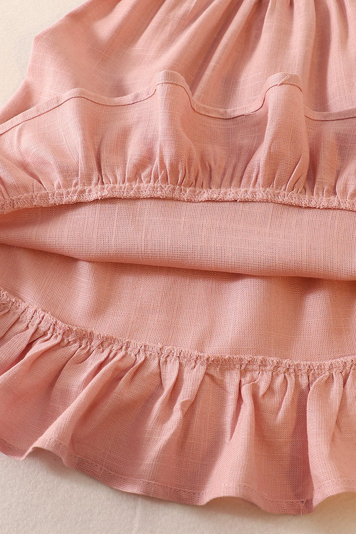 Pink Linen Ruffle Dress