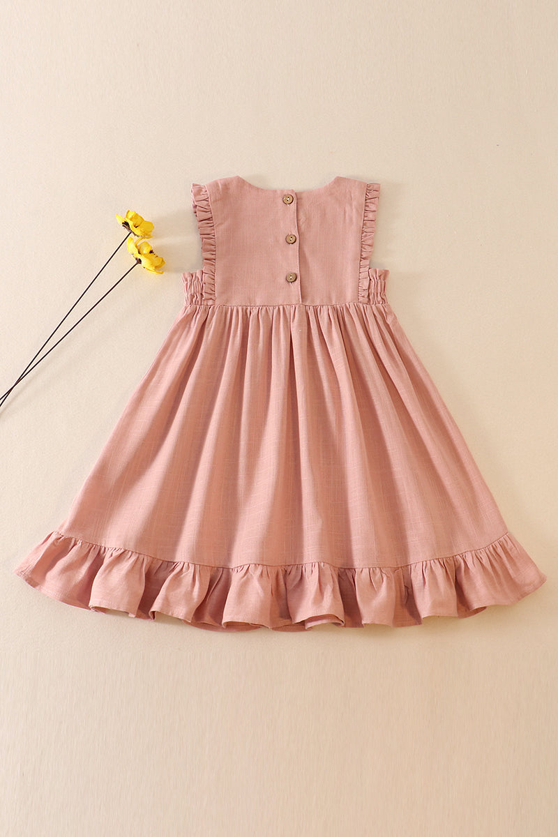 Pink Linen Ruffle Dress