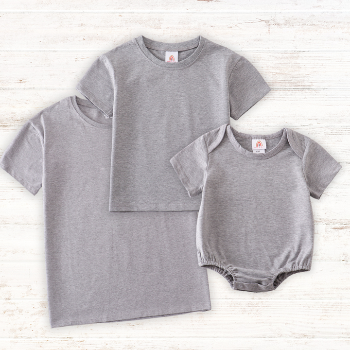 Gray Blank Basic T-shirt Adult Kids And Baby Bubble