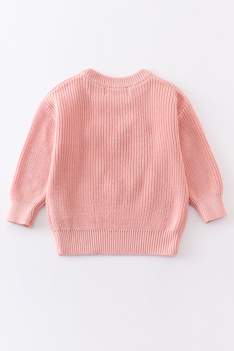 Pink Heart Floral Hand-embroidered Oversized Sweater