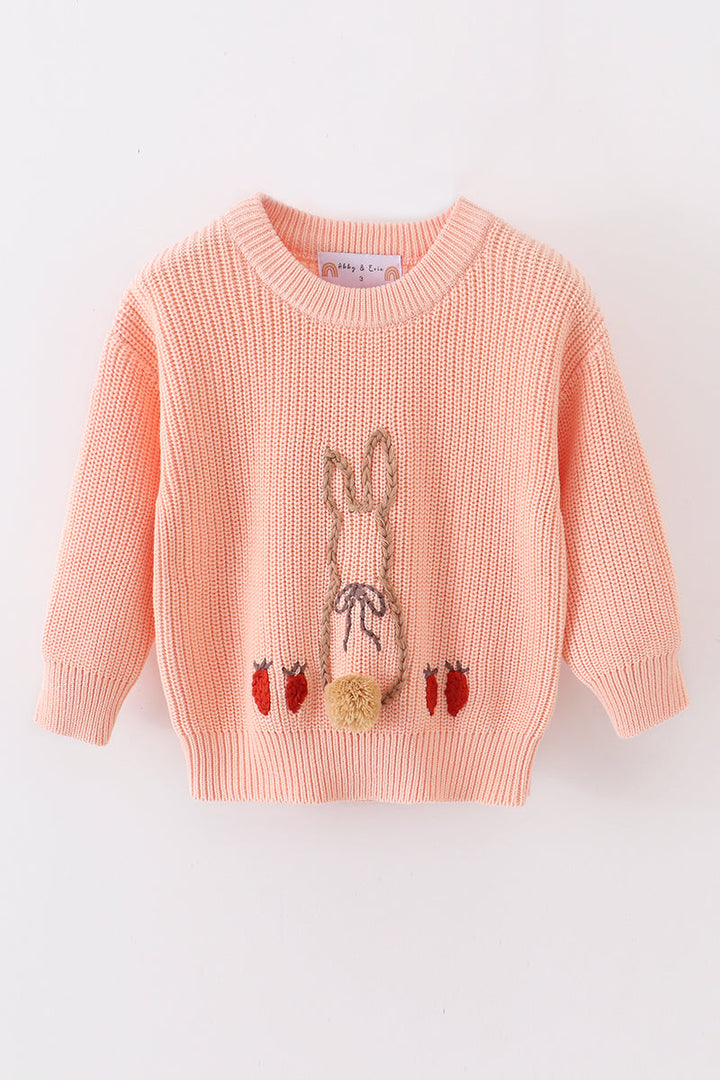 Coral Hand-embroidery Bunny Pullover Sweater