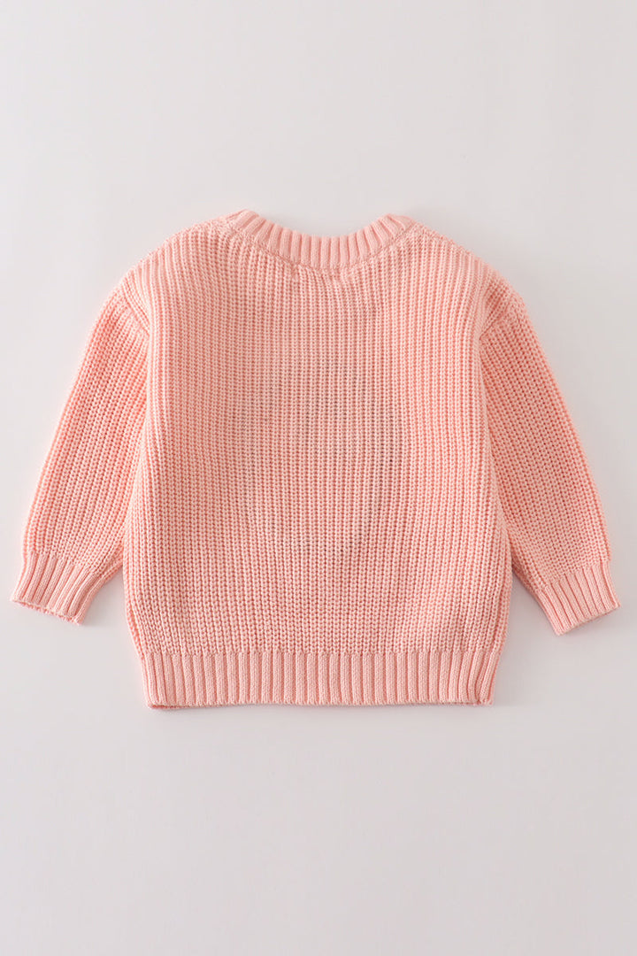 Pink Hand-embroidery Ghost Pullover Sweater