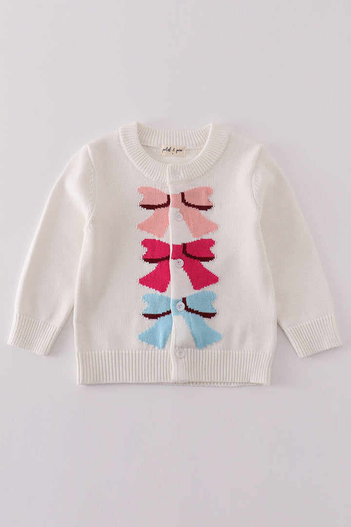 White Bow Tie Cardigan Sweater