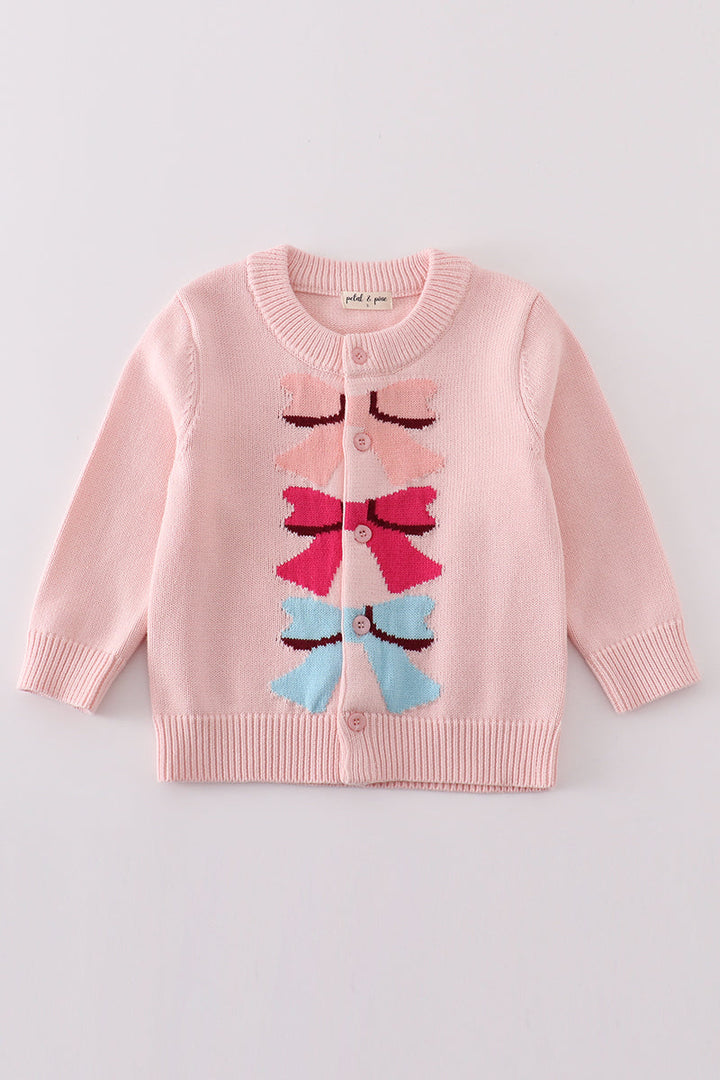 Pink Bow Tie Cardigan Sweater