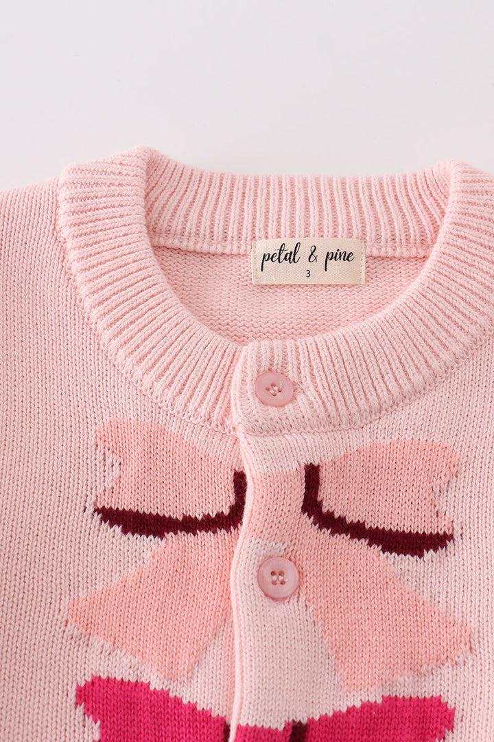 Pink Bow Tie Cardigan Sweater