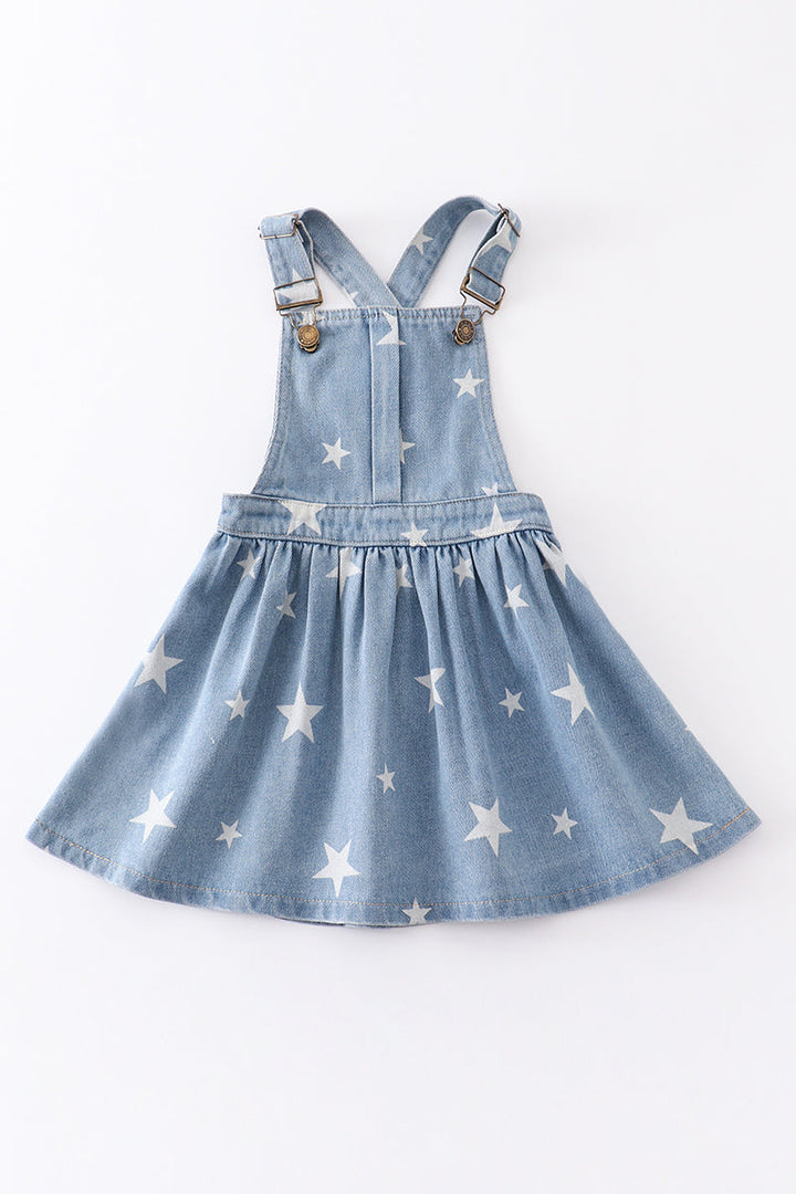 Blue Star Print Strap Denim Dress