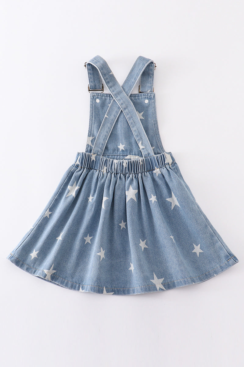 Blue Star Print Strap Denim Dress