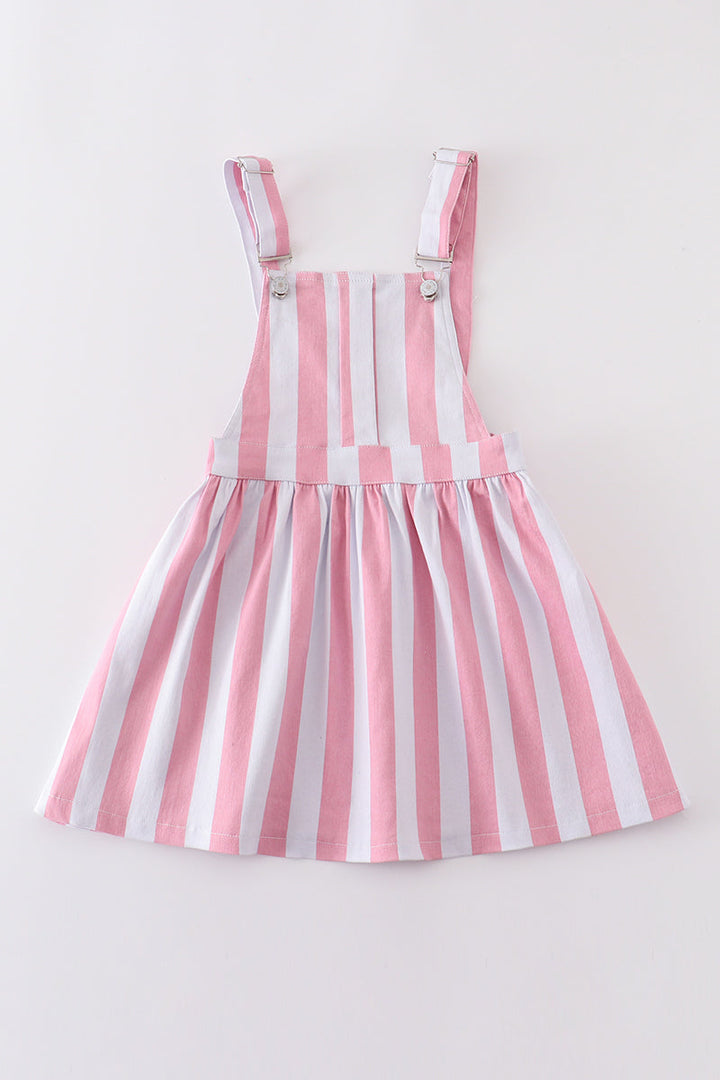 Pink Stripe Denim Strap Overall Dress