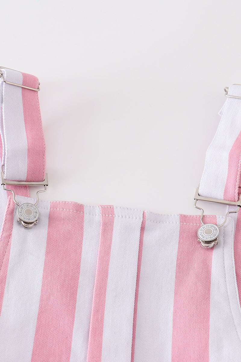 Pink Stripe Denim Strap Overall Dress