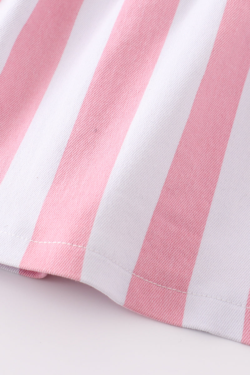 Pink Stripe Denim Strap Overall Dress