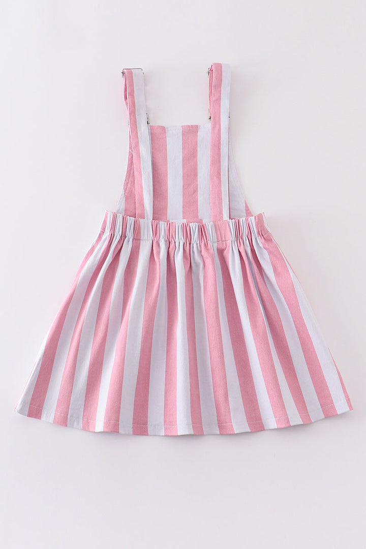 Pink Stripe Denim Strap Overall Dress