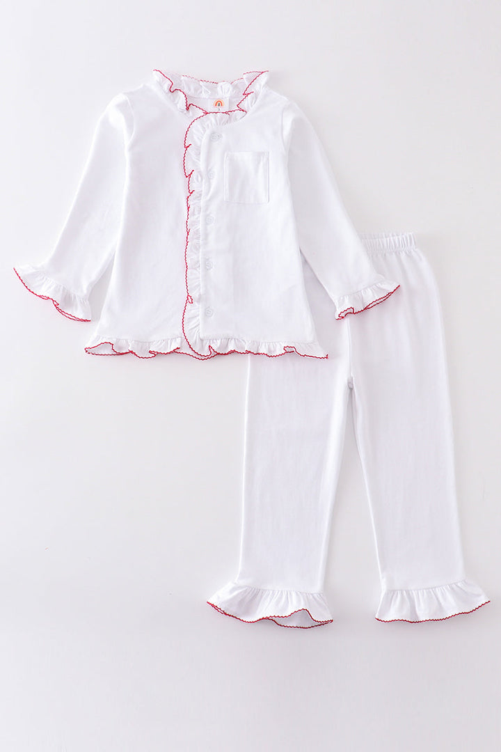 Premium White Pocket Girl Pajamas Set