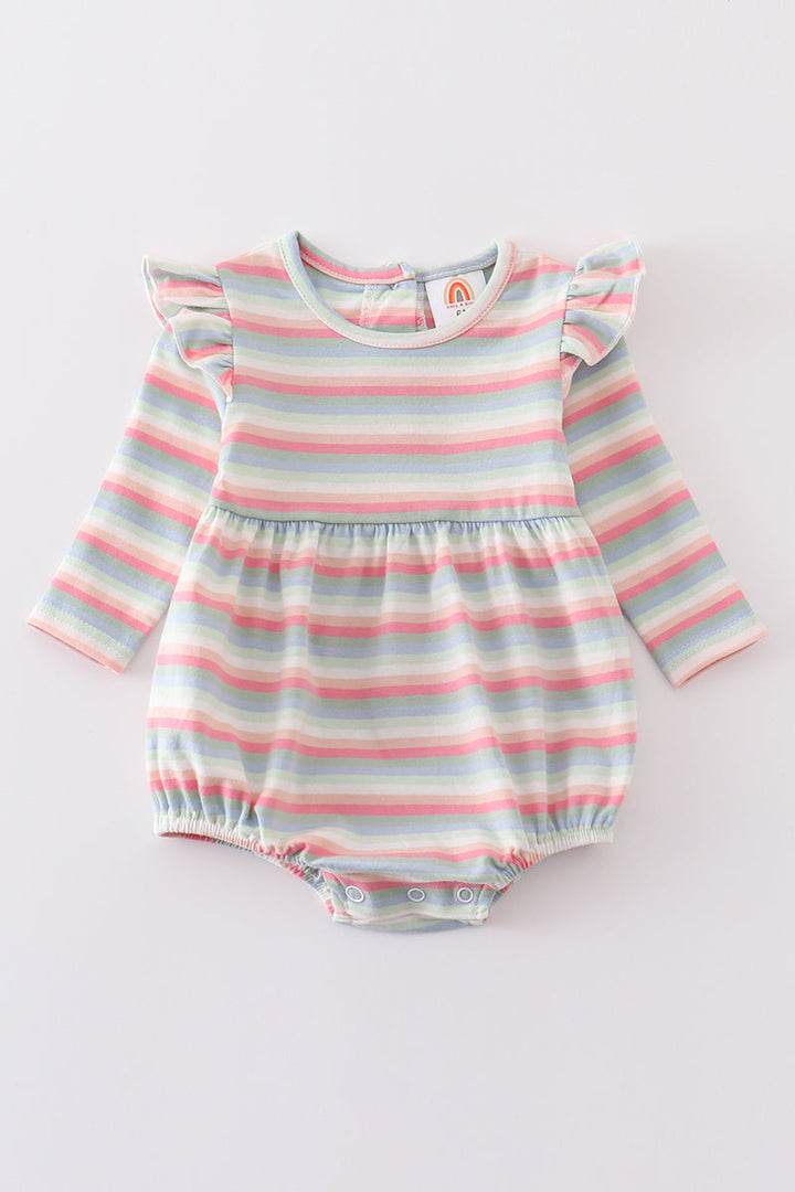 Premium Multicolored Stripe Ruffle Girl Romper