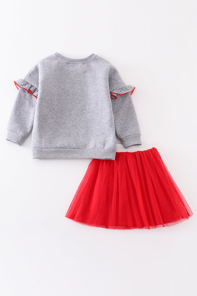 Premium Grey Milk Cookie Santa Ruffle Skirt Set