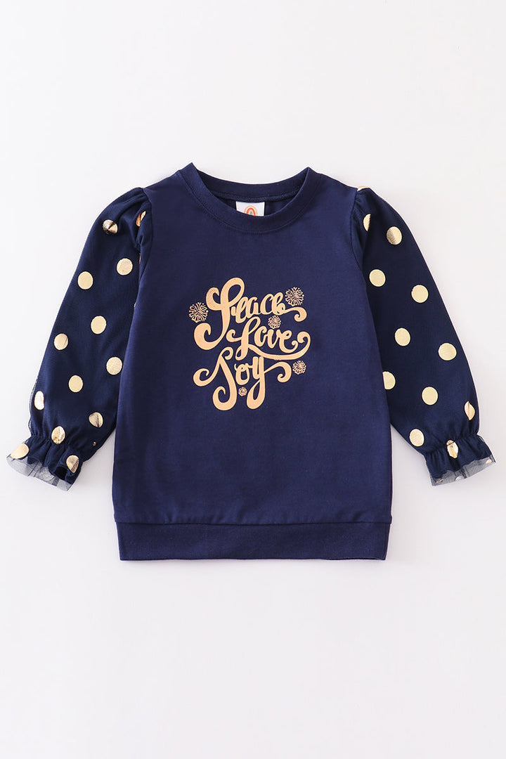 Premium Navy Love Joy Dot Girl Top