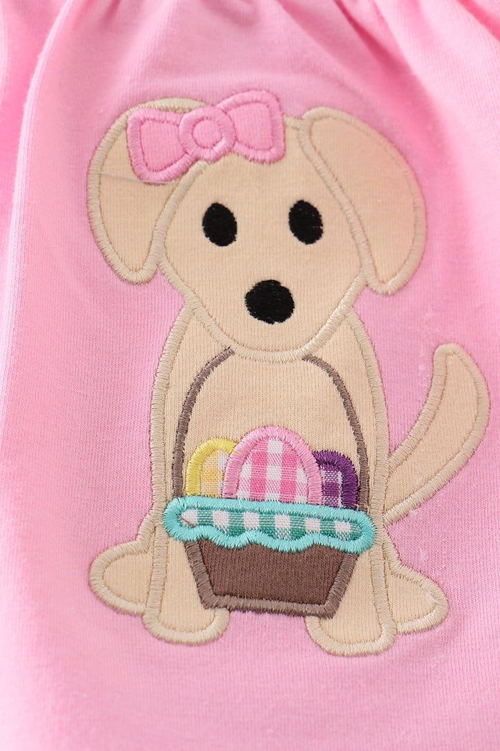 Premium Pink Dog Applique Girl Set