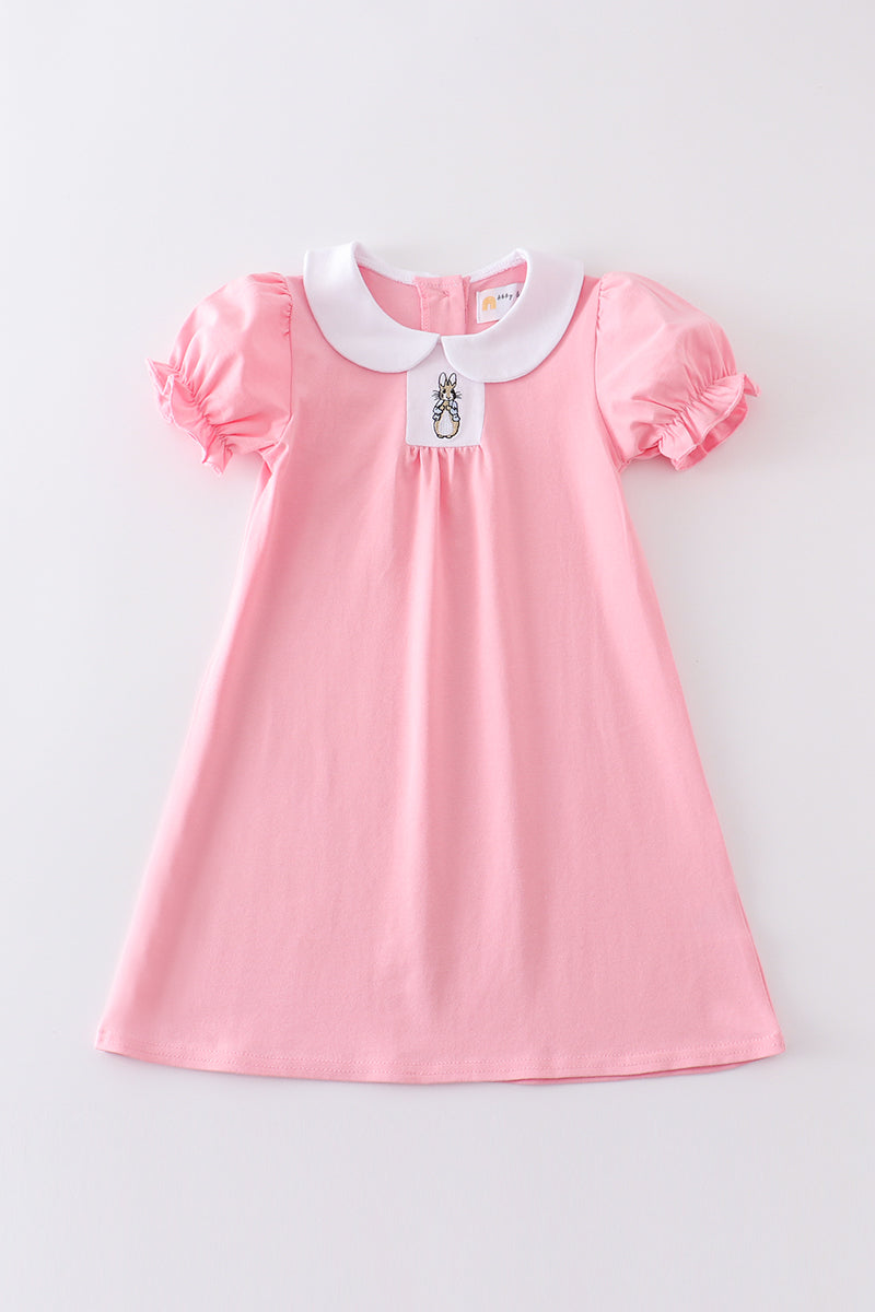 Premium Pink Easter Bunny Embroidery Dress