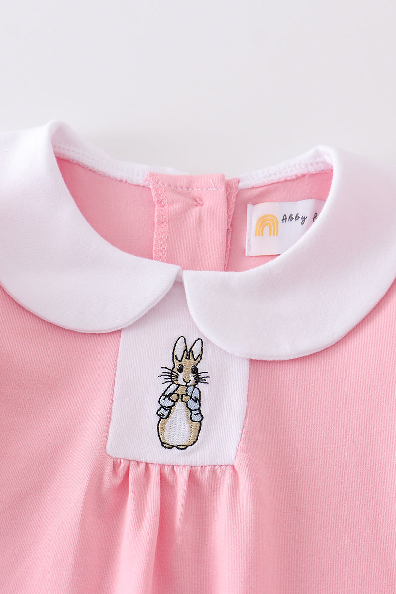 Premium Pink Easter Bunny Embroidery Dress