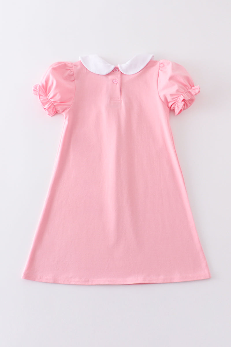 Premium Pink Easter Bunny Embroidery Dress