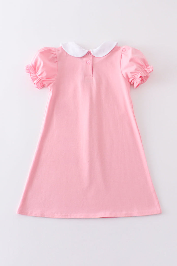 Premium Pink Easter Bunny Embroidery Dress