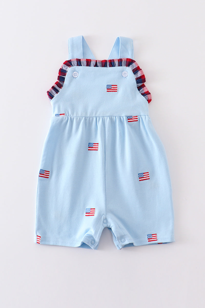 Premium Blue Patriotic Flag Embroidery Boy Romper