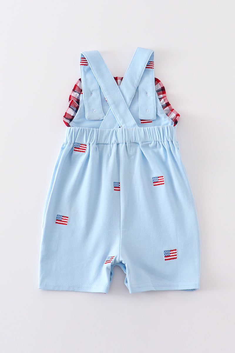 Premium Blue Patriotic Flag Embroidery Boy Romper