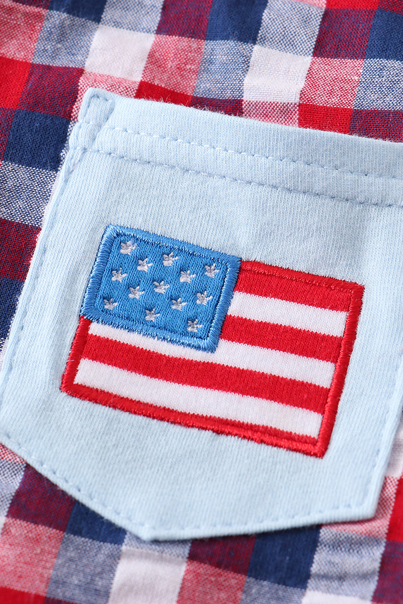 Premium Plaid Patriotic Flag Button Down Boy Shirt