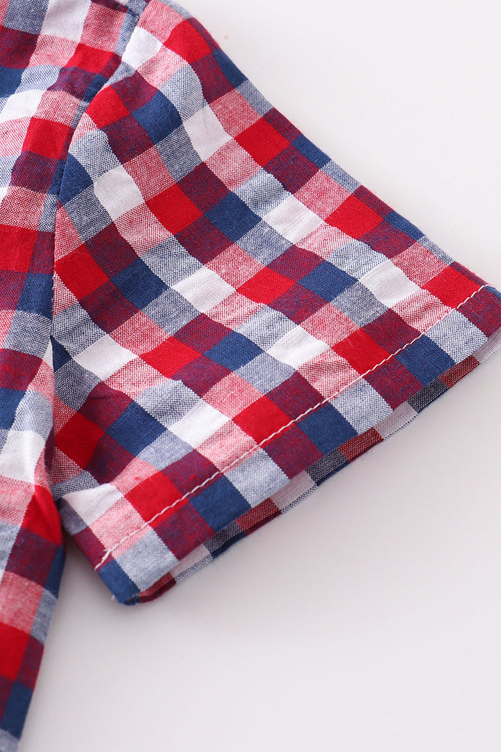 Premium Plaid Patriotic Flag Button Down Boy Shirt